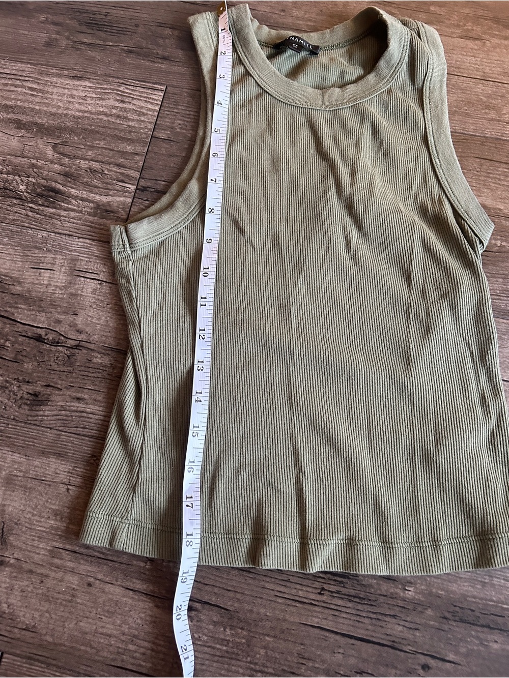 Dynamite Olive Green Ribbed Razorback Tank Top Small - Picture 6 of 7